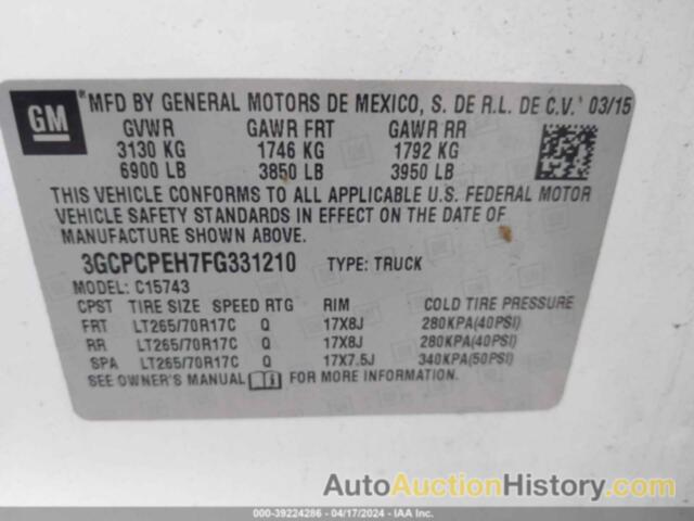 CHEVROLET SILVERADO 1500 WT, 3GCPCPEH7FG331210