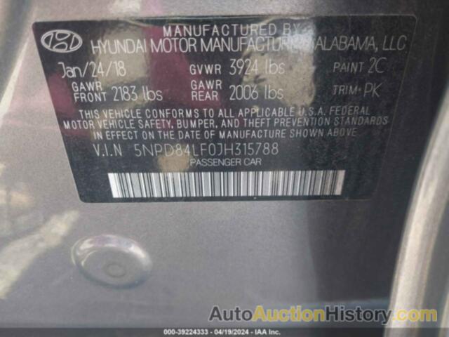 HYUNDAI ELANTRA SEL/VALUE/LIMITED, 5NPD84LF0JH315788