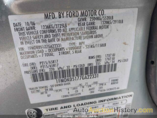 FORD FREESTYLE SEL, 1FMDK05177GA22331