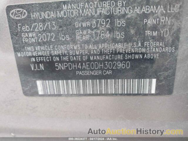 HYUNDAI ELANTRA GLS, 5NPDH4AE0DH302960