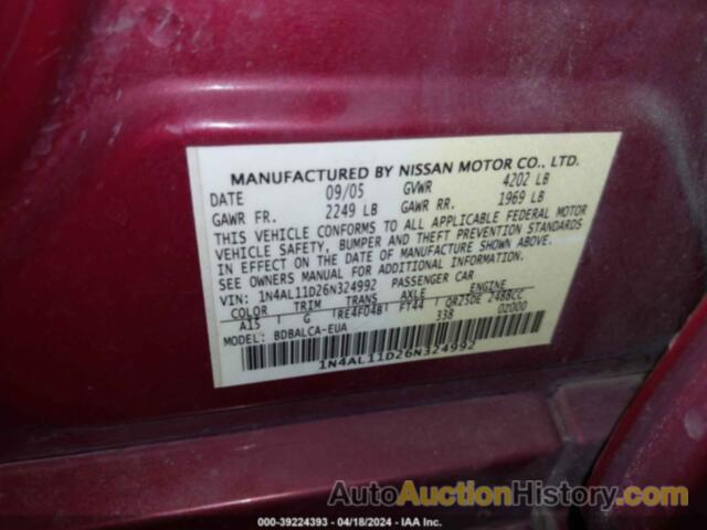 NISSAN ALTIMA 2.5 S, 1N4AL11D26N324992