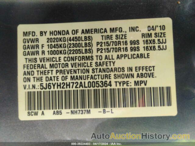 HONDA ELEMENT EX, 5J6YH2H72AL005364