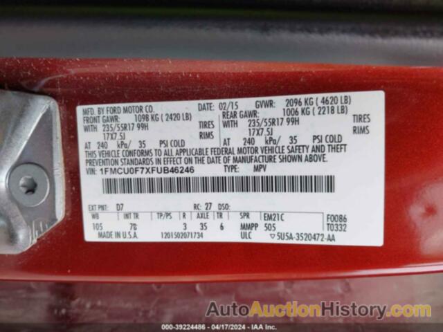 FORD ESCAPE S, 1FMCU0F7XFUB46246