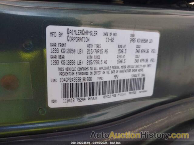 DODGE GRAND CARAVAN SE, 1D4GP24353B181666