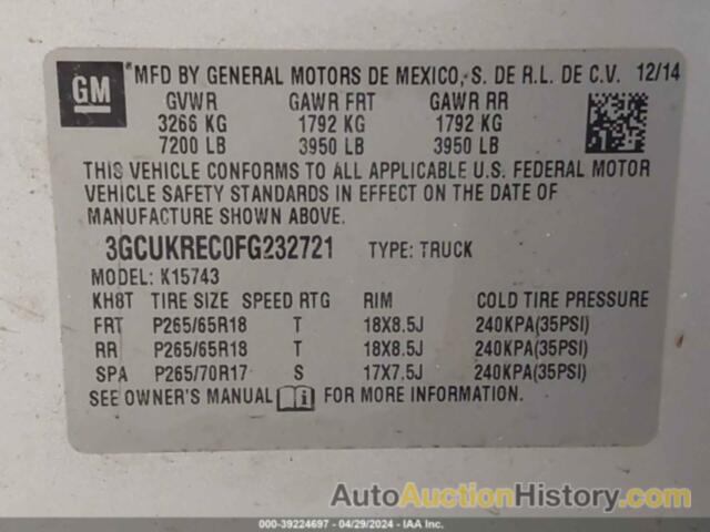 CHEVROLET SILVERADO 1500 2LT, 3GCUKREC0FG232721