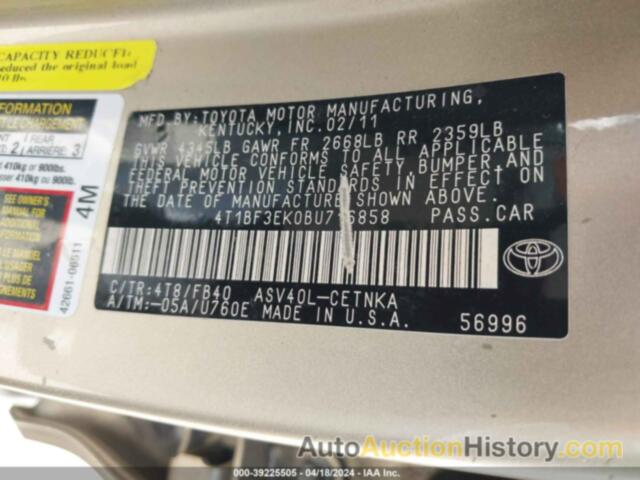 TOYOTA CAMRY LE, 4T1BF3EK0BU716858