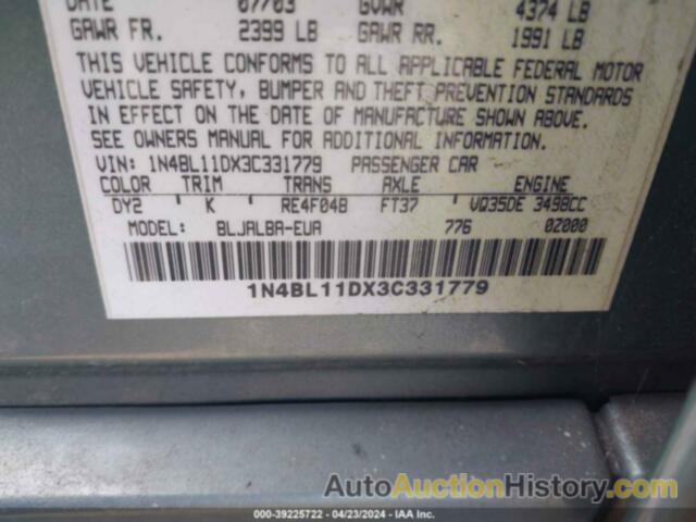 NISSAN ALTIMA SE, 1N4BL11DX3C331779