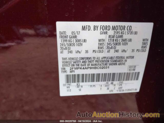 FORD EDGE SPORT, 2FMPK4AP9HBC02031