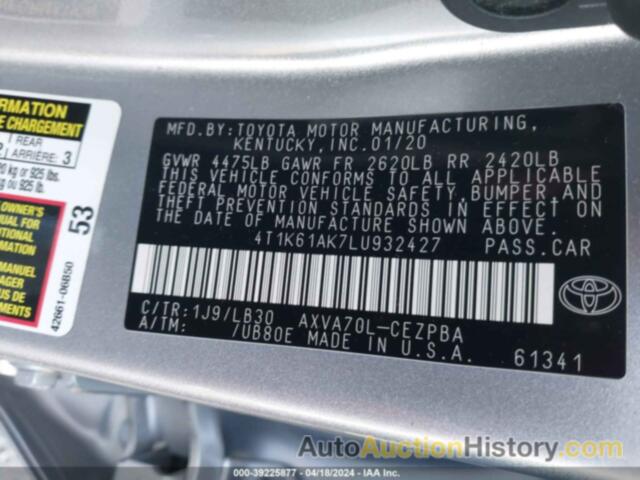 TOYOTA CAMRY XSE, 4T1K61AK7LU932427