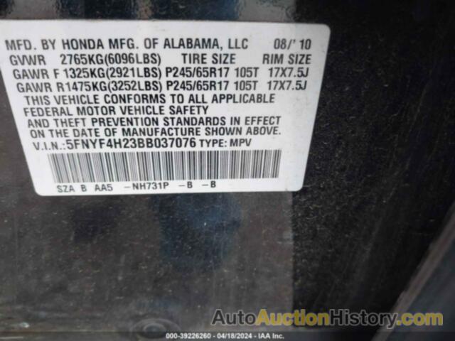 HONDA PILOT LX, 5FNYF4H23BB037076