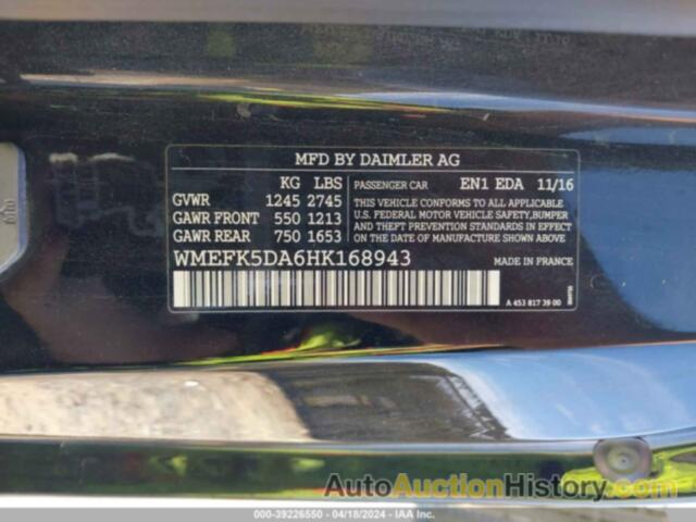 SMART FORTWO, WMEFK5DA6HK168943