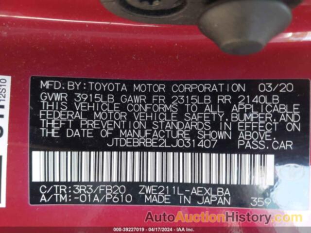 TOYOTA COROLLA HYBRID LE, JTDEBRBE2LJ031407