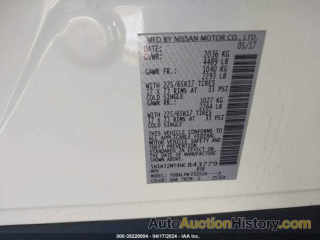 NISSAN ROGUE S, 5N1AT2MT4HC843779