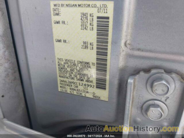 NISSAN ALTIMA S, 1N4AL2AP0CC124992