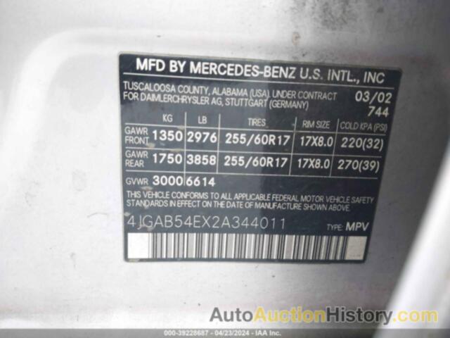 MERCEDES-BENZ ML 320, 4JGAB54EX2A344011