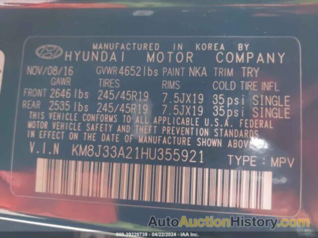 HYUNDAI TUCSON LIMITED/SPORT AND ECO/SE, KM8J33A21HU355921