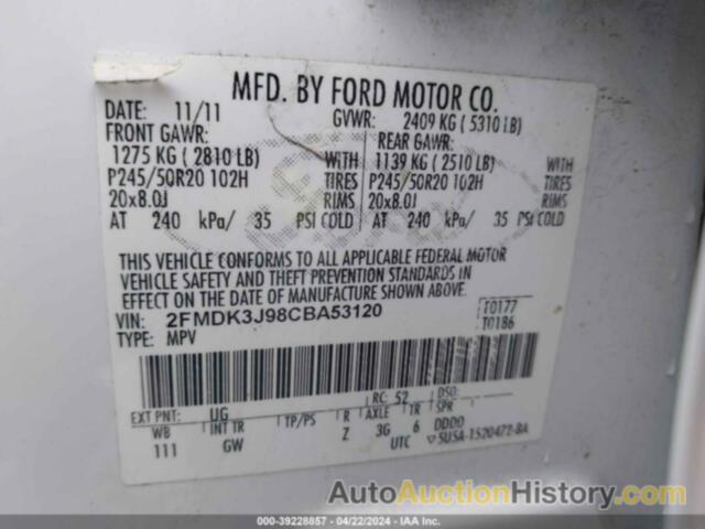 FORD EDGE SEL, 2FMDK3J98CBA53120