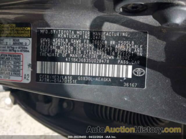 TOYOTA AVALON XLS, 4T1BK36B35U028478