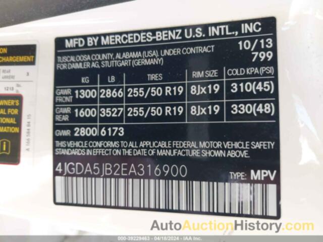 MERCEDES-BENZ ML 350, 4JGDA5JB2EA316900