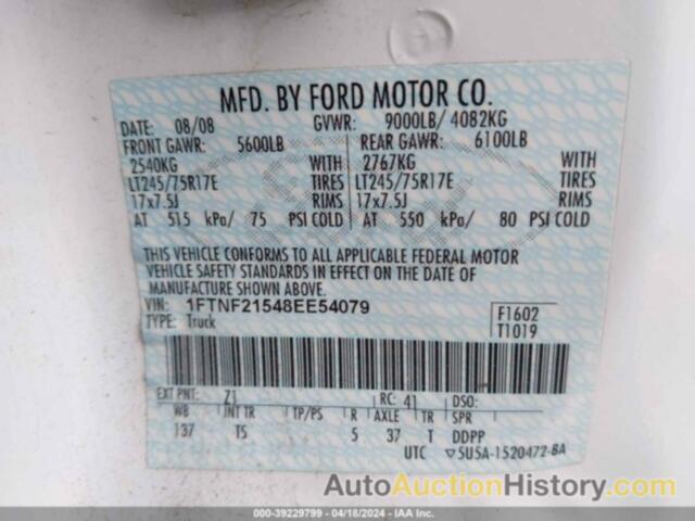 FORD F-250 XL/XLT, 1FTNF21548EE54079