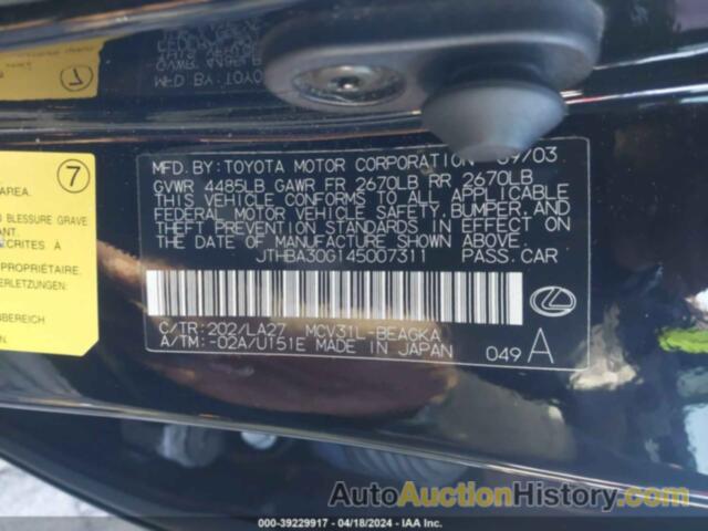 LEXUS ES 330, JTHBA30G145007311