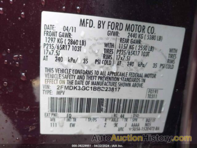 FORD EDGE SE, 2FMDK3GC1BBB23817