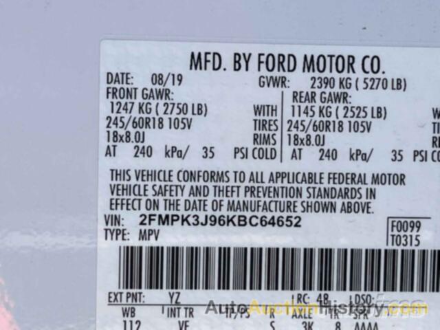 FORD EDGE SEL, 2FMPK3J96KBC64652