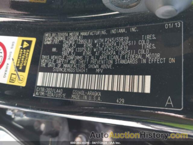 TOYOTA HIGHLANDER LIMITED V6, 5TDYK3EH6DS104041