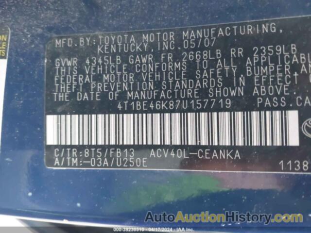 TOYOTA CAMRY LE, 4T1BE46K87U157719