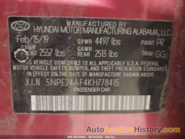 HYUNDAI SONATA SE, 5NPE24AF4KH778415