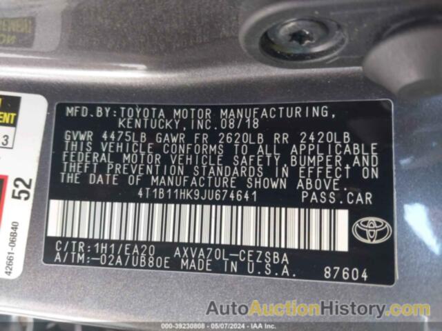 TOYOTA CAMRY SE, 4T1B11HK9JU674641