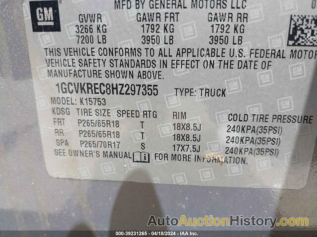 CHEVROLET SILVERADO 1500 1LT, 1GCVKREC8HZ297355