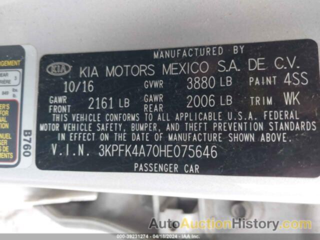 KIA FORTE LX, 3KPFK4A70HE075646