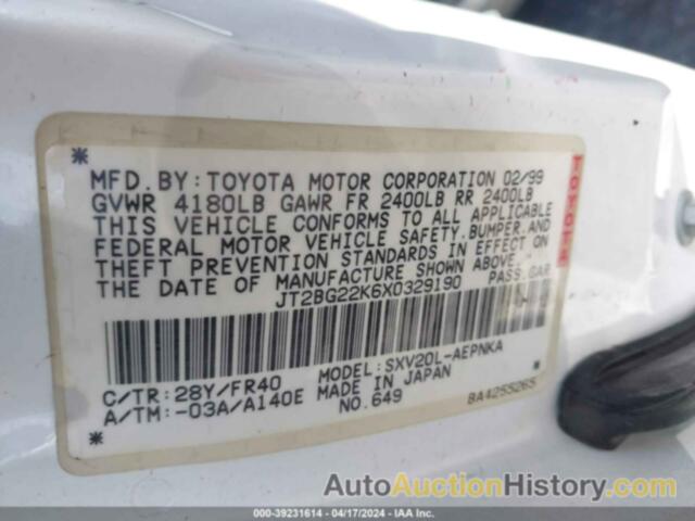 TOYOTA CAMRY LE, JT2BG22K6X0329190