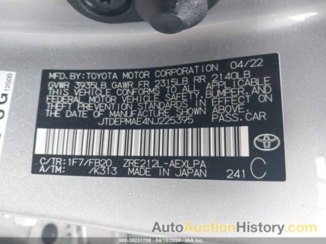 TOYOTA COROLLA LE, JTDEPMAE4NJ225395