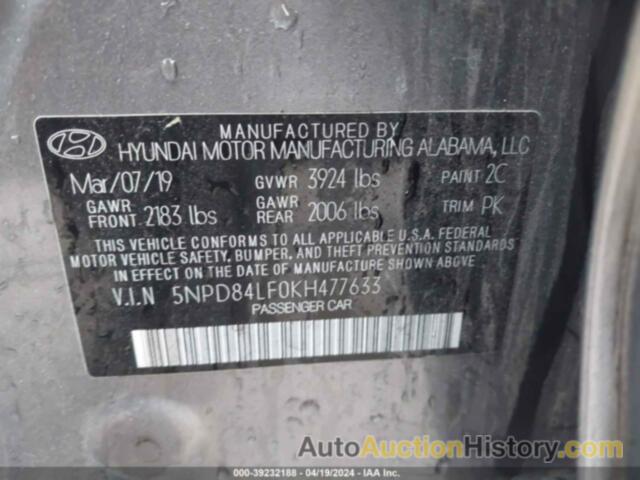 HYUNDAI ELANTRA SEL/VALUE/LIMITED, 5NPD84LF0KH477633