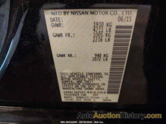 NISSAN ALTIMA 2.5 S, 1N4AL3AP1FC468504