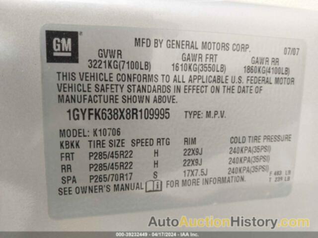 CADILLAC ESCALADE STANDARD, 1GYFK638X8R109995