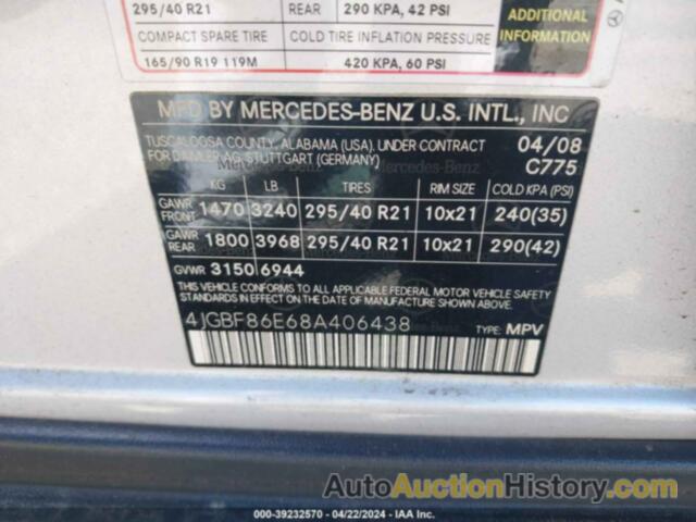 MERCEDES-BENZ GL 550 4MATIC, 4JGBF86E68A406438