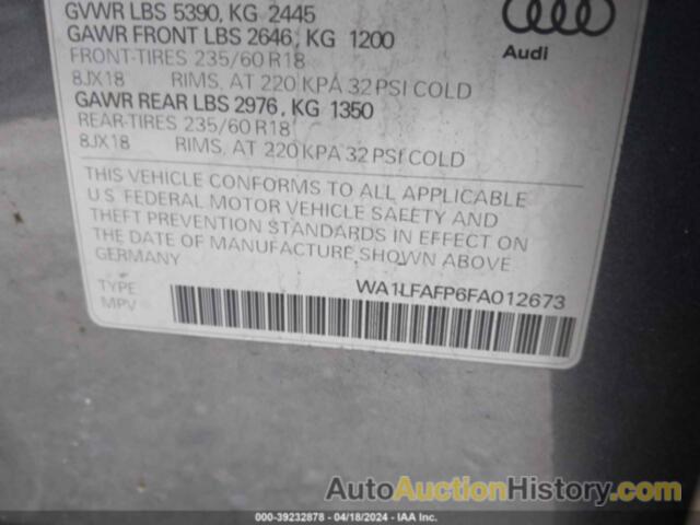 AUDI Q5 2.0T PREMIUM, WA1LFAFP6FA012673