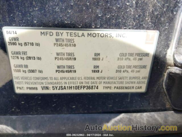 TESLA MODEL S 60 KWH BATTERY/P85, 5YJSA1H10EFP36874