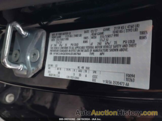 FORD ESCAPE SE, 1FMCU9GD5HUD36760