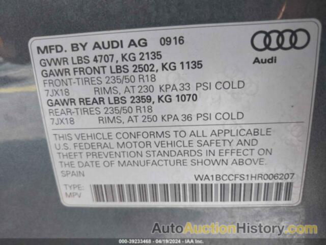 AUDI Q3 2.0T PREMIUM, WA1BCCFS1HR006207