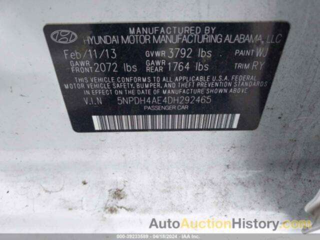 HYUNDAI ELANTRA LIMITED, 5NPDH4AE4DH292465