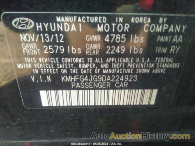 HYUNDAI AZERA, KMHFG4JG9DA224923