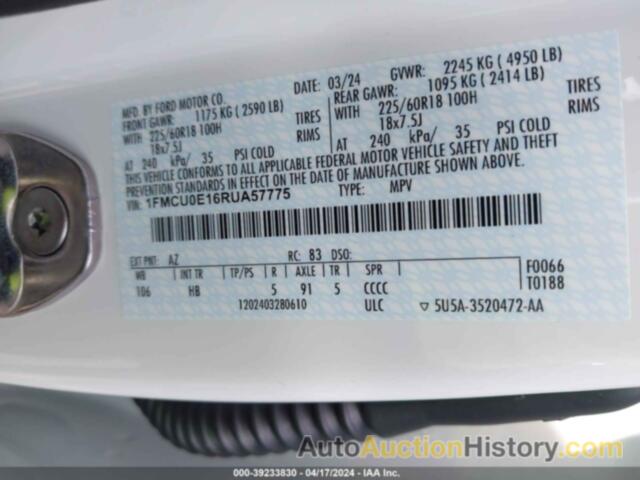 FORD ESCAPE PHEV, 1FMCU0E16RUA57775