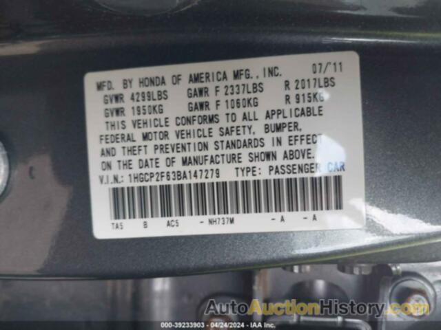 HONDA ACCORD 2.4 SE, 1HGCP2F63BA147279