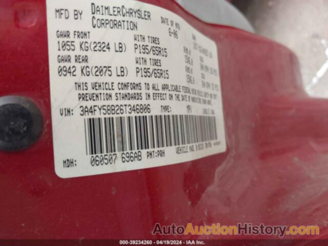 CHRYSLER PT CRUISER TOURING, 3A4FY58B26T346806