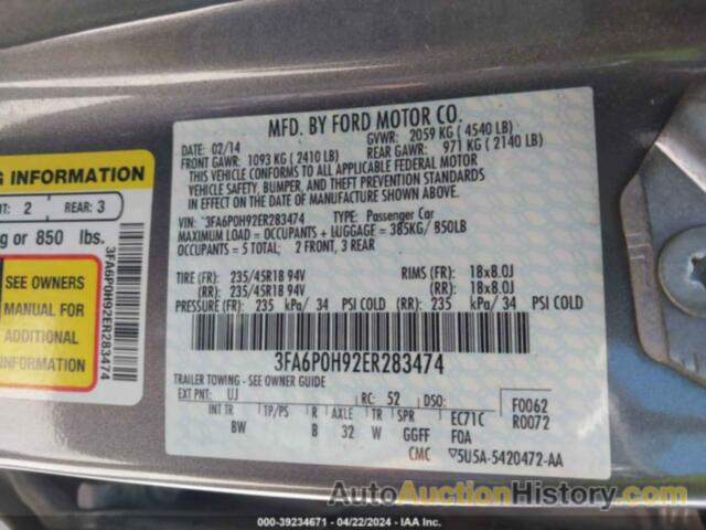 FORD FUSION SE, 3FA6P0H92ER283474