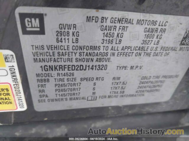 CHEVROLET TRAVERSE LS, 1GNKRFED2DJ141320